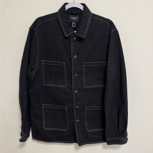 H&M Black Shirt Jacket with Contrast Stitching